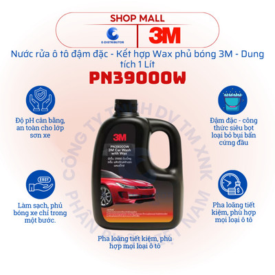 [HỎA TỐC] Nước rửa xe ô tô đậm đặc - Kết hợp Wax phủ bóng 3M PN39000W - Dung tích 1L - Chính hãng