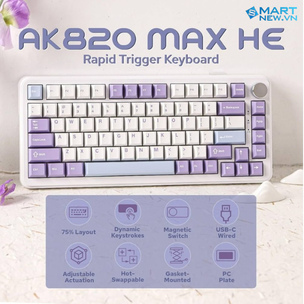 Bàn phím cơ gaming HE AJAZZ AK820 MAX - Magnetic Switch - Plate FR4 - Type C - Led RGB - Web Driver