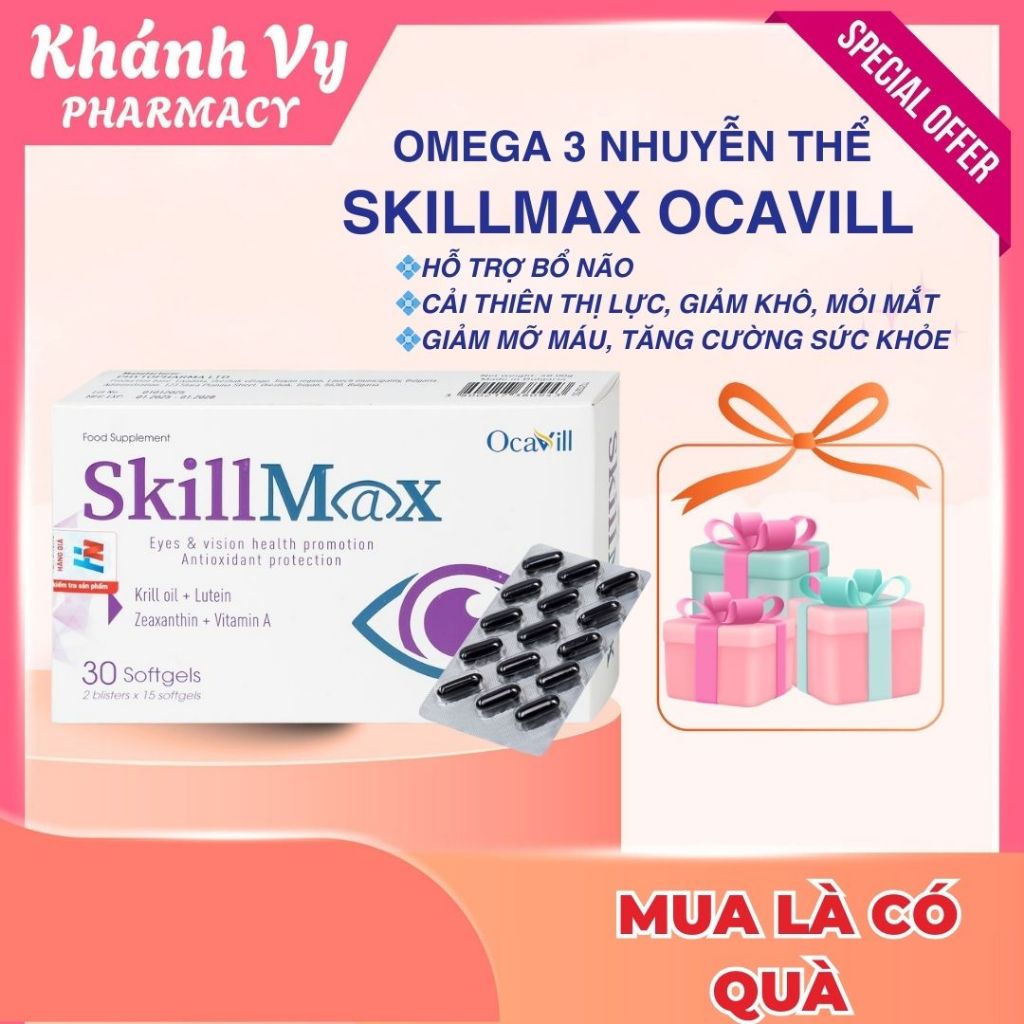 Viên uống SkillMax Ocavill hỗ trợ tăng cường thị lực, cải thiện các triệu chứng khô mắt, mỏi mắt