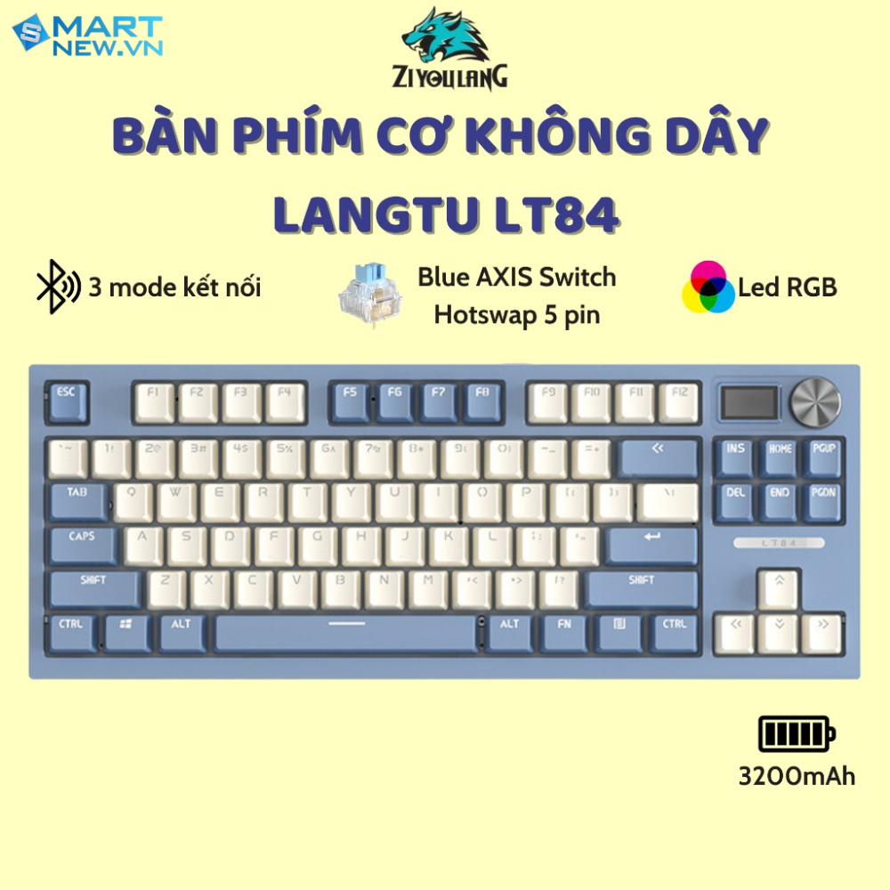 Bàn Phím Cơ Không dây LANGTU LT84 PRO - Màn Hình Led, Núm Tùy Chỉnh - Led RGB - 3 Chế độ