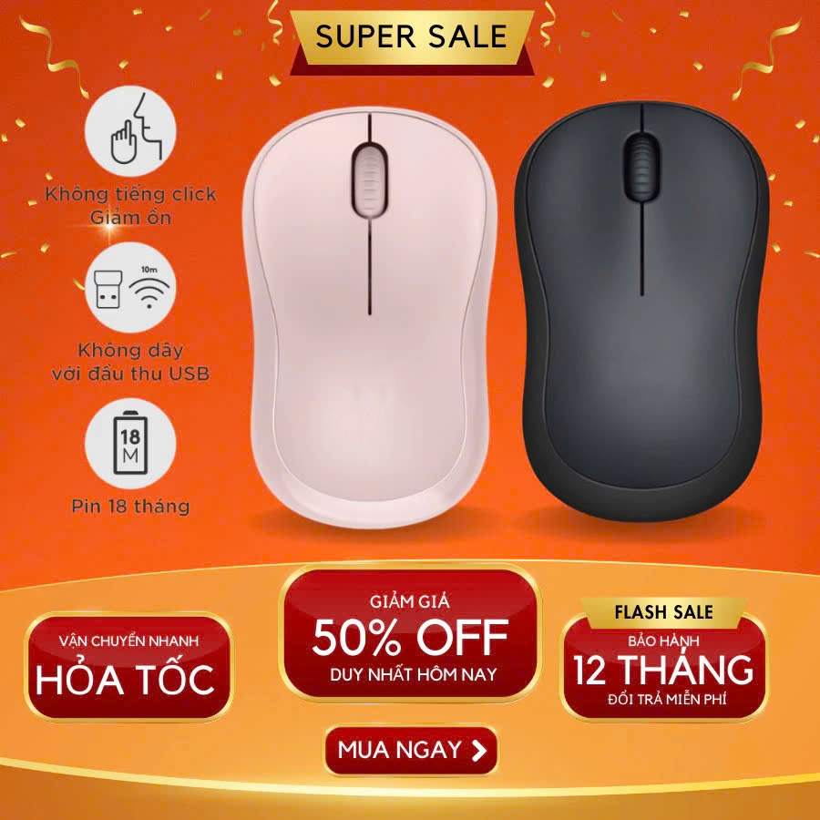 Chuột Không Dây Silent 𝙈-𝙎𝙚𝙧𝙞𝙚𝙨 M220, Chuột văn phòng không gây tiếng động - BH 12 tháng 1 đổi 1