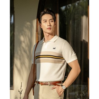  Áo Thun Polo Nam Cao Cấp Dệt Kim Trắng - Xanh Đen Sọc Ngực Thêu Ngựa - SS2 – BY COTTON 
