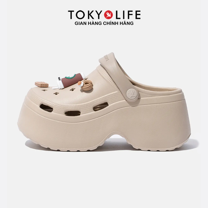 Dép sục Crocs đế cao 7cm tăng chiều cao tặng 10 charm đáng yêu, dép bánh mỳ chống trơn TOKYOLIFE 400
