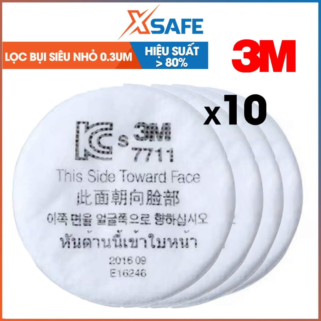 Túi 10 tấm lọc bụi 3M 7711 - Dùng cho các mẫu mặt nạ 1 van 3M 3200/HF52 - Chính hãng 3M - xsafe