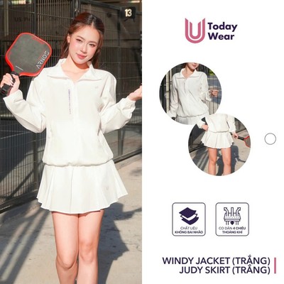 [DEAL MỞ BÁN] Set đồ bộ thể thao áo gió Windy jacket phối chân váy Judy skirt trắng Today U Wear trẻ trung năng động