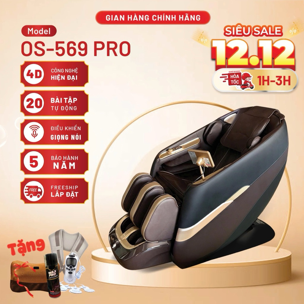 [4D] Ghế massage toàn thân cao cấp OS - 568, Os-569 chế độ kéo giãn chuyên sâu