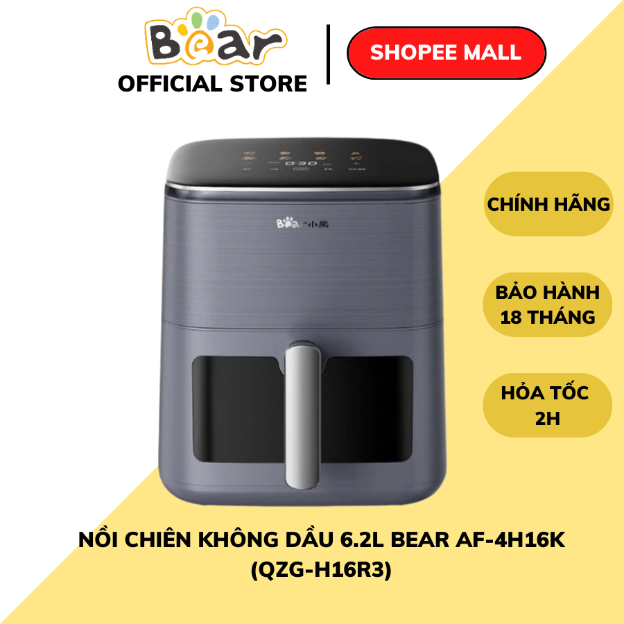 Nồi Chiên Không Dầu 6.2L Bear AF-4H16K (QZG-H16R3), Csuất 1600W, Menu Cảm Ứng, Rã Đông, BH 18 Tháng