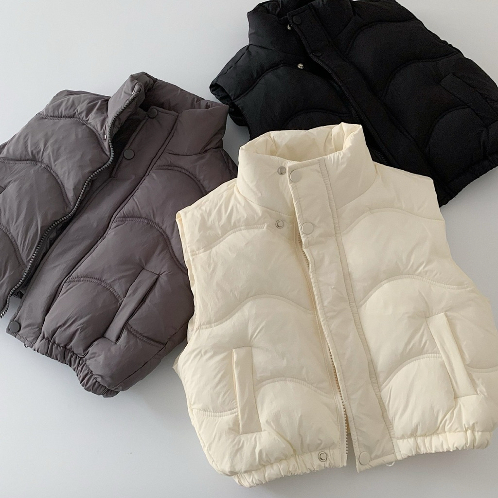 Áo vest cotton trẻ em Maibao 2025, áo khoác phao nhẹ mùa đông cho bé trai bé gái, màu trơn ấm áp A43