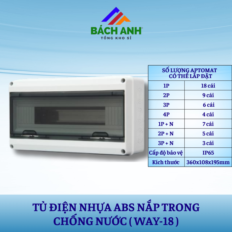 Tủ điện nhựa ABS model Way-18 (lắp nổi, chống nước chuẩn IP65)