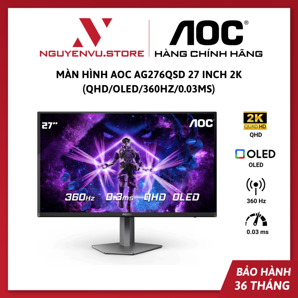 Màn Hình Gaming AOC AG276QSD 27 inch 2K (QHD/OLED/360hz/0.03ms) - Hàng Chính Hãng