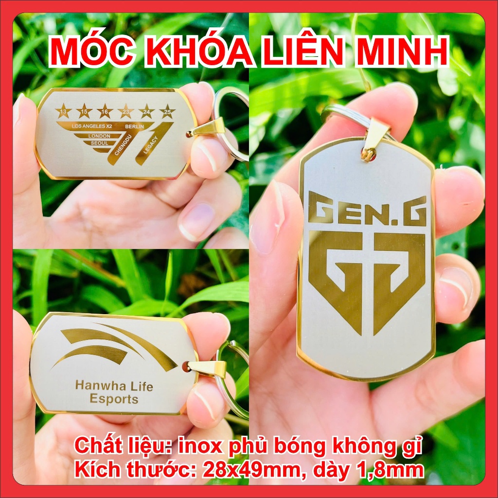 Móc Khóa Inox GEN G, Móc Khóa HLE, T1, Móc Khóa Liên Minh Huyền Thoại LOL, Gen.g, Hanwha Life Esport