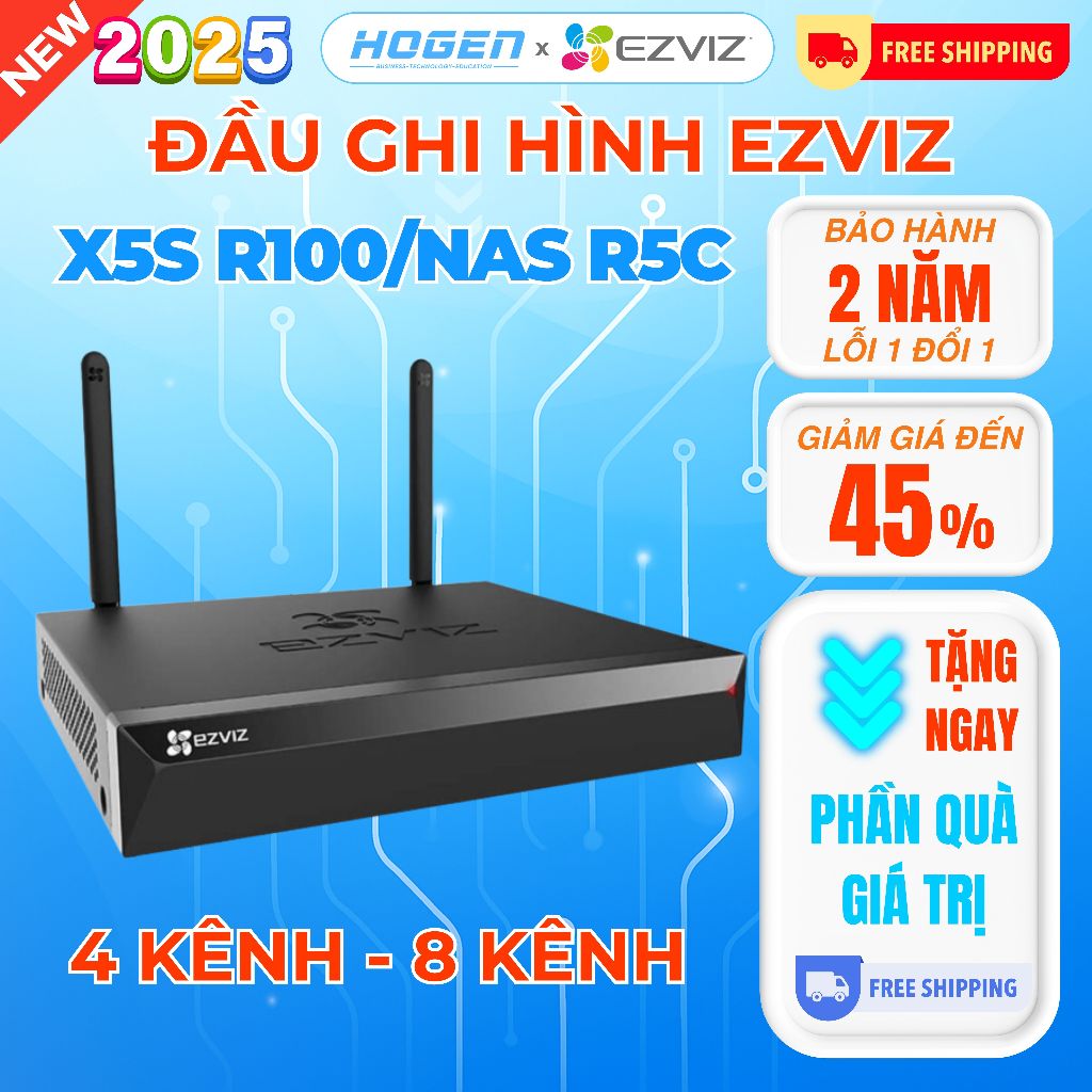 Đầu Ghi Hình IP Ezviz HIKVISION CS-X5S-4/8 (4 Kênh/8 Kênh)-Phạm Vi 100m,Ghi Hình Ổn Định,BH 24 Tháng
