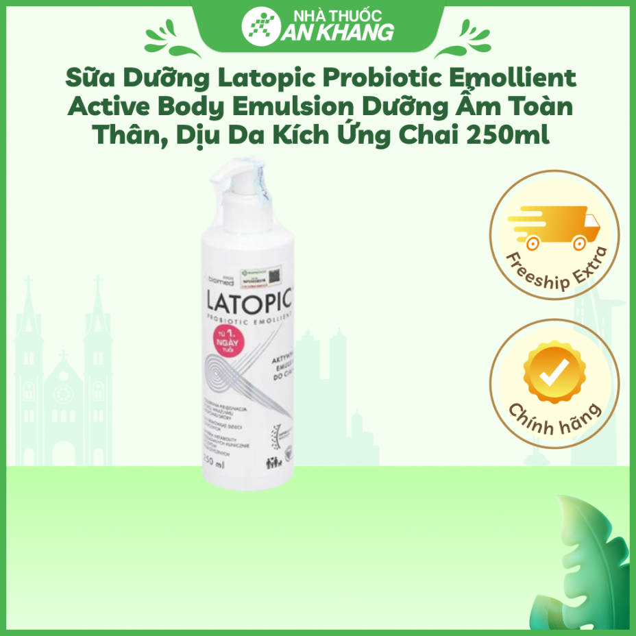 Sữa dưỡng Latopic Probiotic Emollient Active Body Emulsion dưỡng ẩm toàn thân, dịu da kích ứng chai 