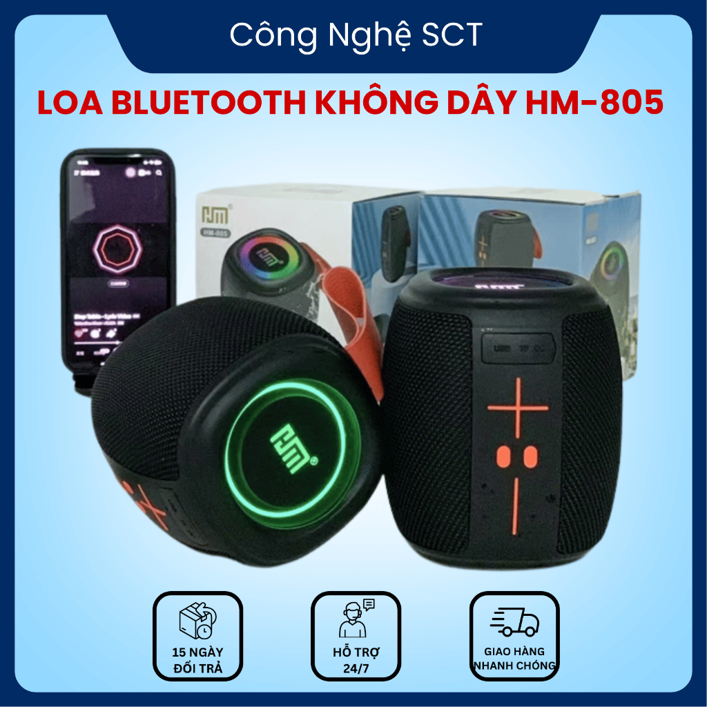 Loa Bluetooth HM-805 Sạc Nhanh Không Dây, Đèn Nháy Theo Nhạc, Thiết Kế Sang Trọng
