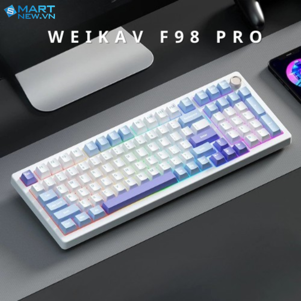 Bàn phím cơ fullsize Weikav F98 Pro - 3 mode kết nối - Led RGB - Gasket mount - Pin 4000mAh - App tù