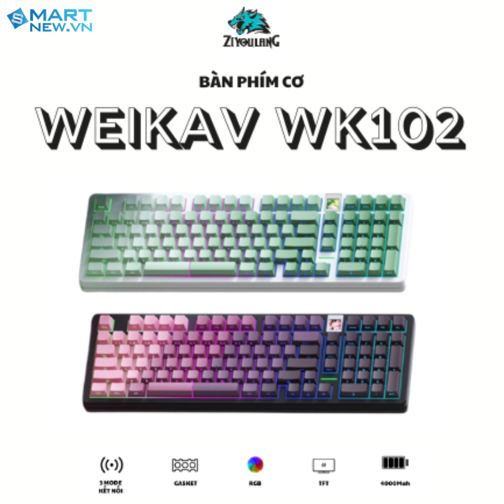 Bàn phím cơ không dây fullsize Weikav WK102 - 3 mode kết nối - Led RGB - Màn hình TFT | BigBuy360 - bigbuy360.vn