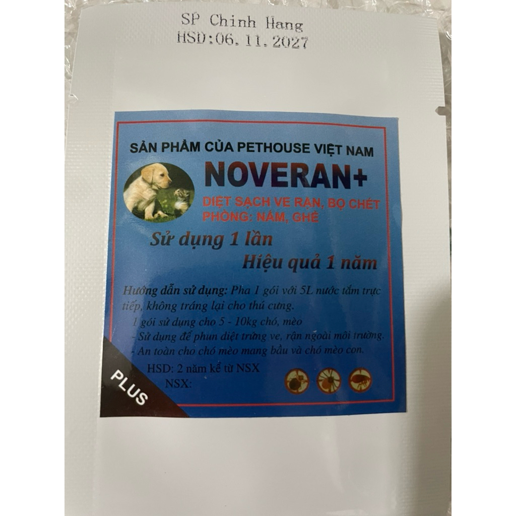 COMBO 2 gói NOVERAN+ diệt sạch ve,rận,bọ chét ,phòng nấm,ghẻ trên chó mèo