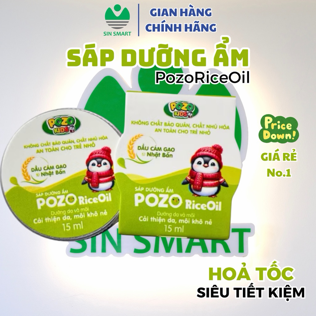 SÁP DƯỠNG ẨM cho bé PozoRiceOil giúp dưỡng ẩm da và môi lọ 15g chính hãng Sin Smart