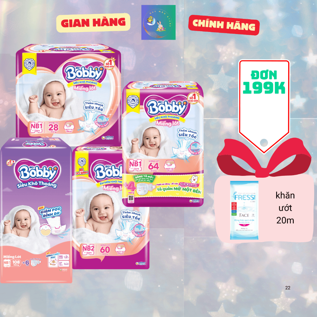 Miếng Lót Sơ Sinh Bobby NB1 108 miếng /NB2 60 miếng