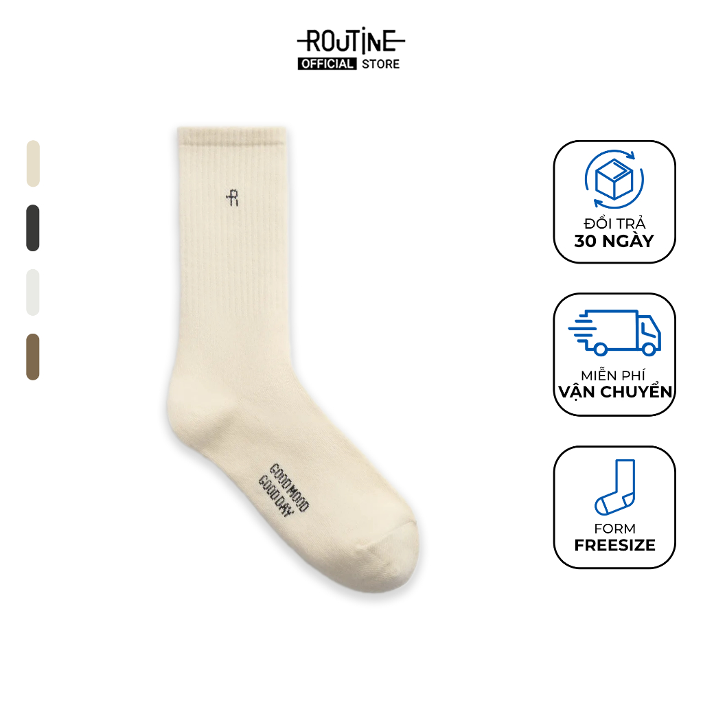 Vớ Dài "GOOD MOOD GOOD DAY" Vải Cotton Trơn Freesize - Routine 10S25SOC003