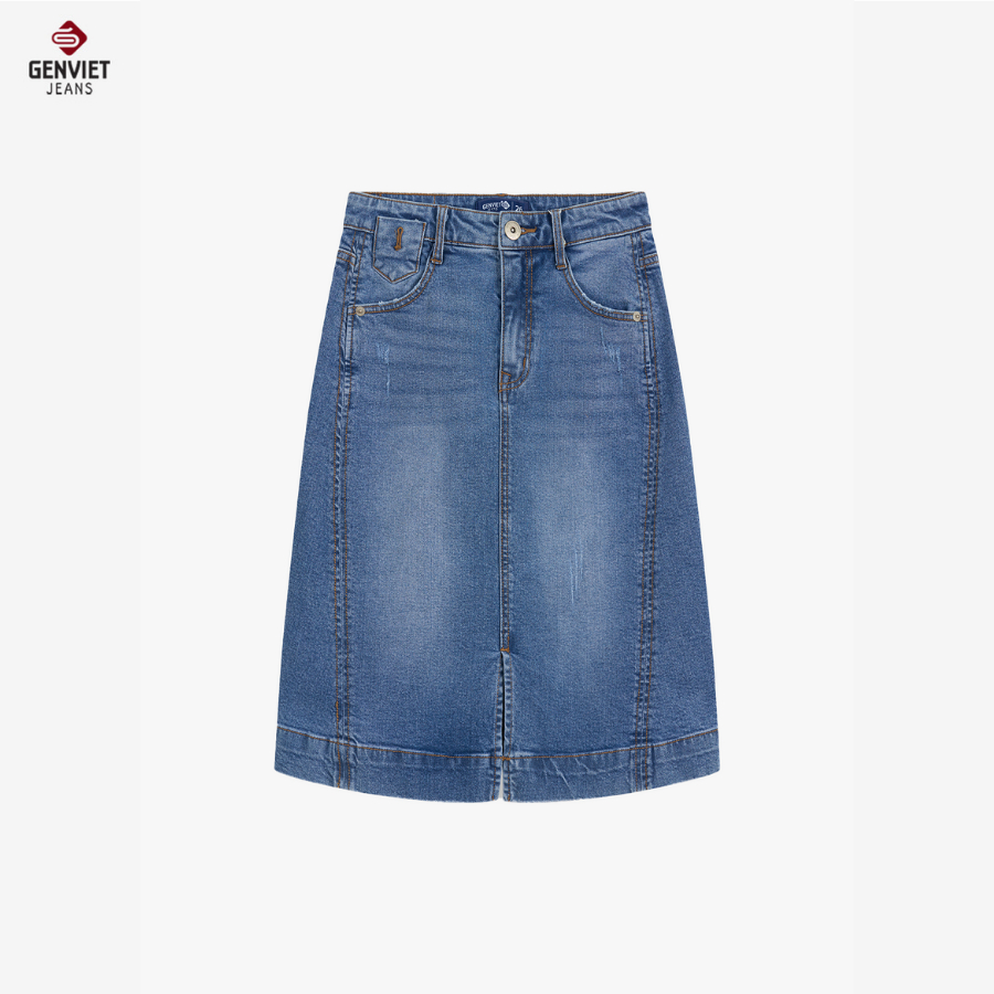 Chân Váy Jean Dài Juyp Nữ Dáng A GENVIET JEANS TJ1228J09113