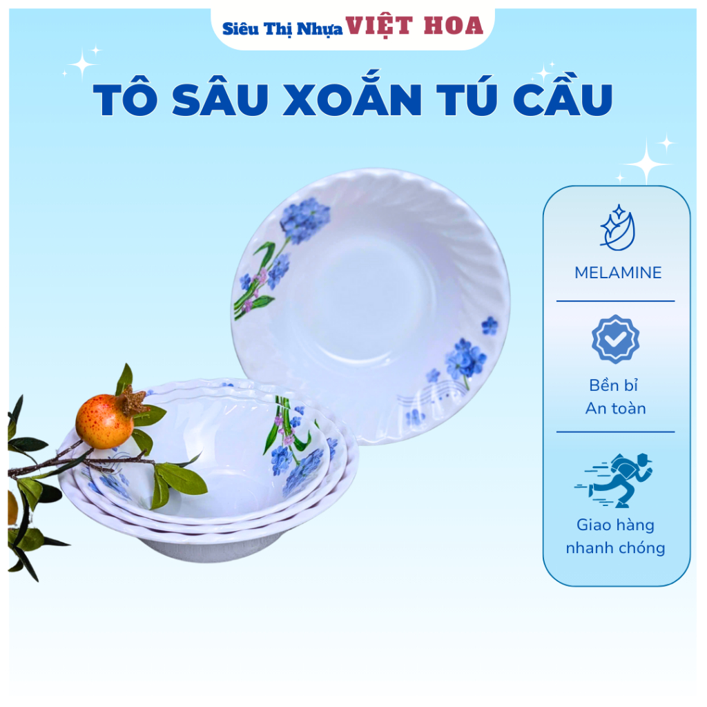 Tô Sâu Nhiều Kích Thước, Tô Cho Bé Mẫu Giáo, Tô Mì, Tô Sâu Hoa Cẩm Tú Cầu Chất Liệu Melamine