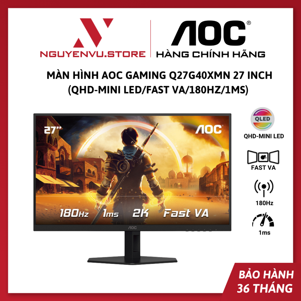 Màn Hình Gaming AOC Q27G40XMN 27 inch (QHD-Mini LED/Fast VA/180hz/1ms) - Hàng Chính Hãng