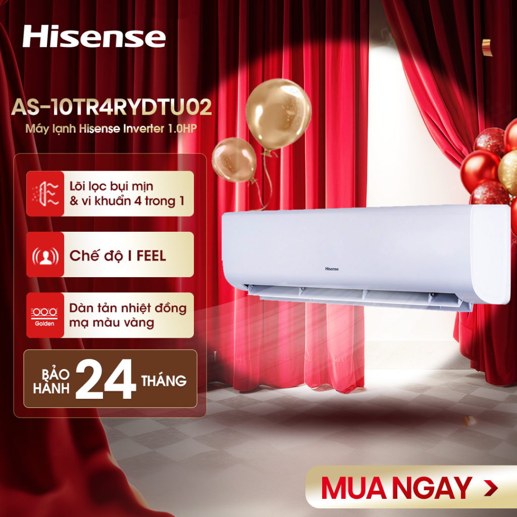 Máy lạnh/điều hòa Hisense Inverter 1.0HP AS-10TR4RYDTU02, Bảo hành 24 tháng