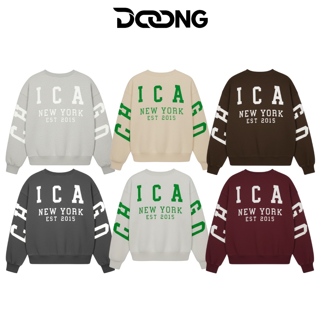 Áo SWEATER IN CHICAGO Chất Nỉ Bông Dày Dặn Unisex KN30, Áo Khoác Nam Nữ In Tay Và Lưng Form Boxy DOO