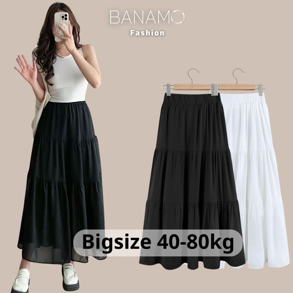 Váy nữ Banamo Fashion chân váy midi 3 tầng xếp ly chất voan mềm 2 lớp thoáng mát 5929