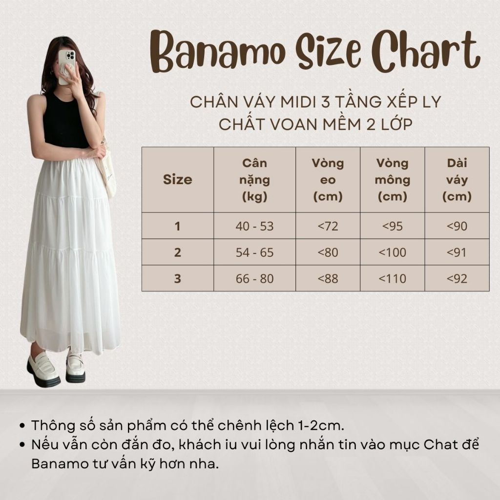 Váy nữ Banamo Fashion chân váy midi 3 tầng xếp ly chất voan mềm 2 lớp thoáng mát 5929 | BigBuy360 - bigbuy360.vn