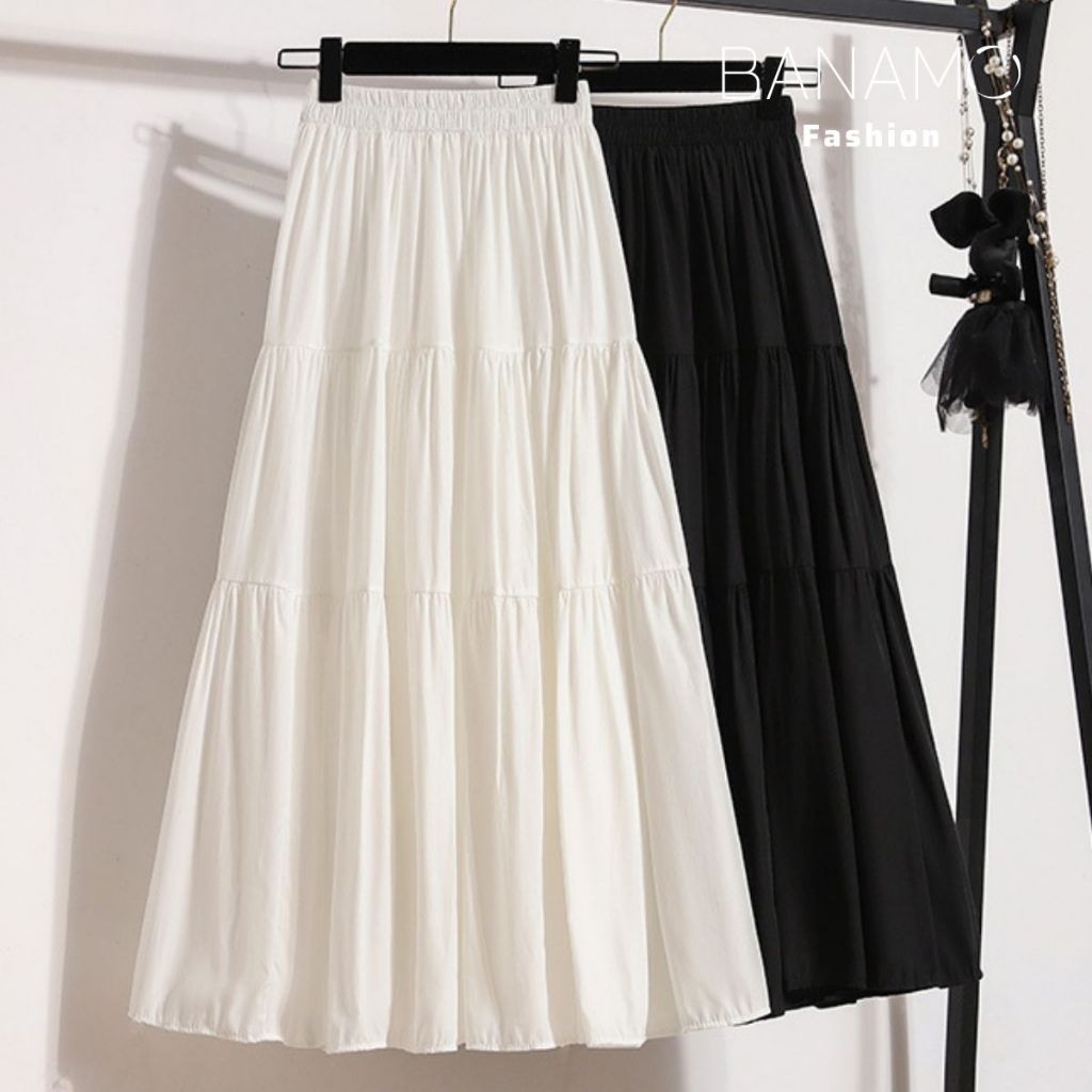 Váy nữ Banamo Fashion chân váy midi 3 tầng xếp ly chất voan mềm 2 lớp thoáng mát 5929 | BigBuy360 - bigbuy360.vn