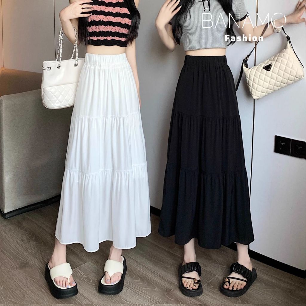 Váy nữ Banamo Fashion chân váy midi 3 tầng xếp ly chất voan mềm 2 lớp thoáng mát 5929 | BigBuy360 - bigbuy360.vn