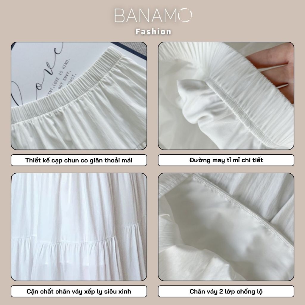 Váy nữ Banamo Fashion chân váy midi 3 tầng xếp ly chất voan mềm 2 lớp thoáng mát 5929 | BigBuy360 - bigbuy360.vn