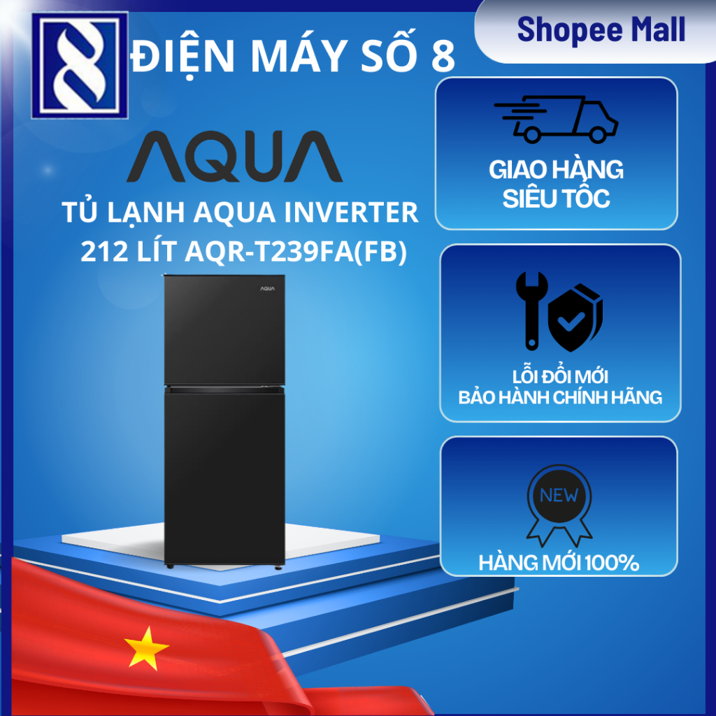 Điện Máy Số 8 | AQR-T239FA(FB) | Tủ lạnh Aqua Inverter 212 lít AQR-T239FA(FB) - Chính Hãng