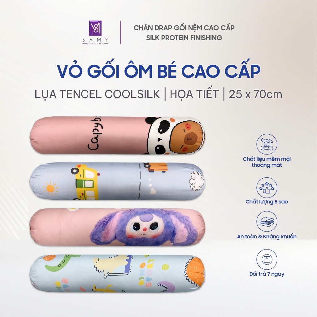 Vỏ Gối Ôm Bé Lụa Tencel Coolsilk SAMY BEDDING Nhiều Mẫu Mã