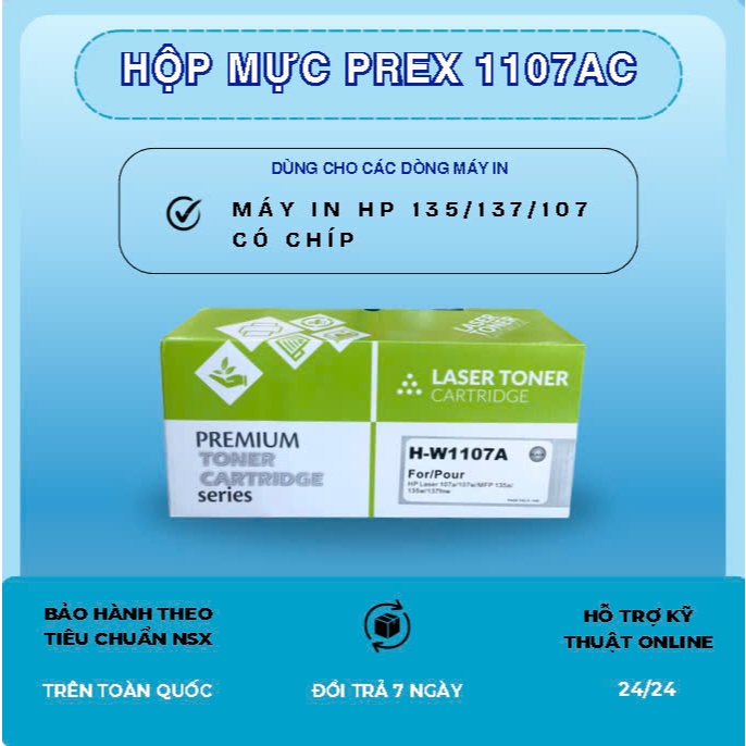 Hộp mực in laser HP W1107A  (HP 135A/ 135W 137fnw/ 107A/ 107W) Premium xanh (Có chíp)