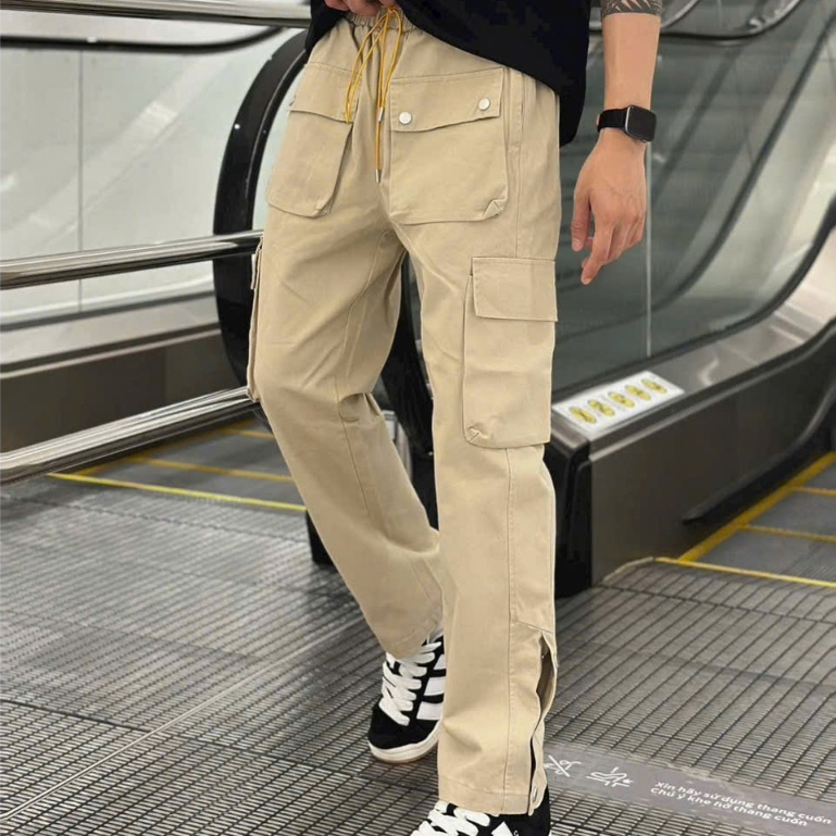 ⚡️[Hight Quality] Hàng Có Sẵn Quần Trouser Tears Of Saint Túi Hộp Phối Khóa Zip Sang Trọng Chất Kaki