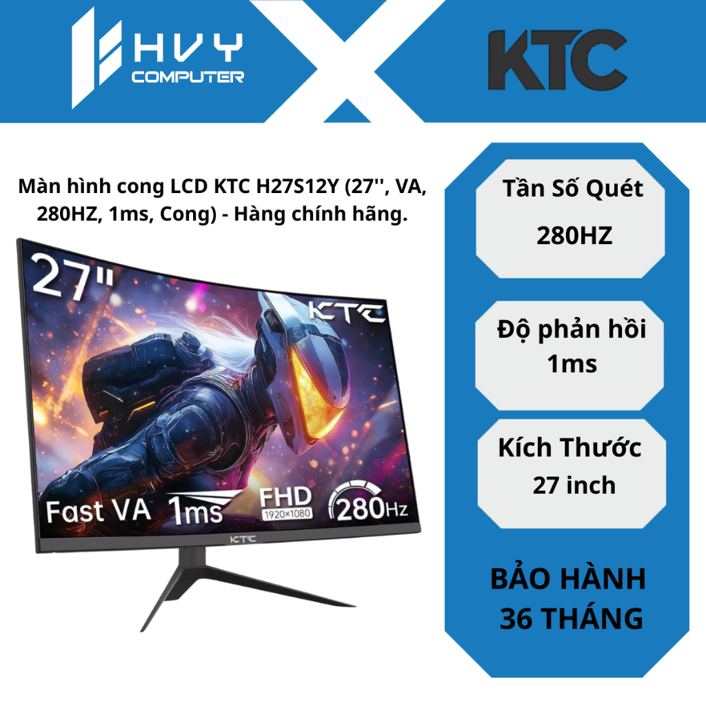 Màn hình cong LCD KTC H27S12Y (27'', VA, 280HZ, 1ms, Cong) - Hàng chính hãng.