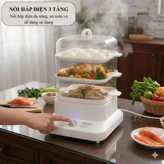 Nồi hấp điện 3 tầng tiện lợi an toàn dễ sử dụng bảo hành 6 tháng