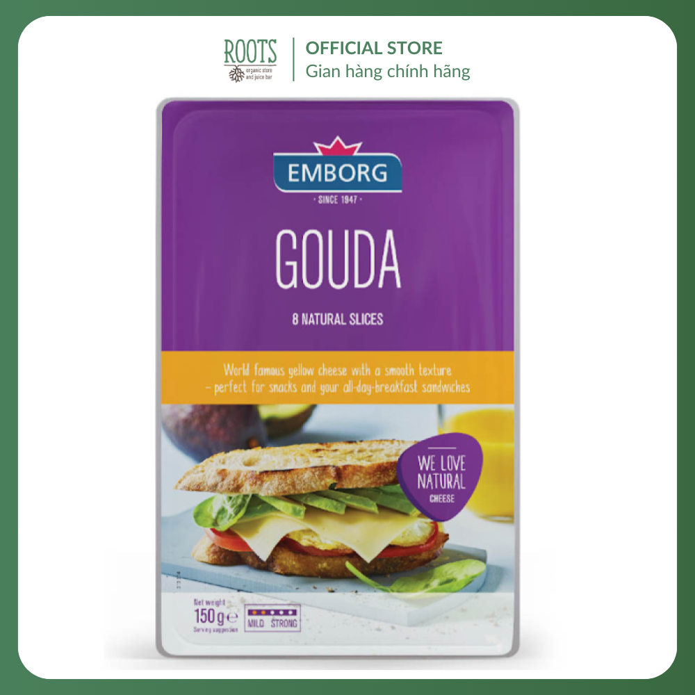 (Ship hỏa tốc) EMBORG - Phô Mai Lát Gouda, Gouda Cheese, 48% Fat, 8 Lát (150g)
