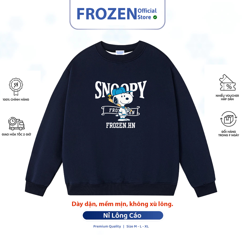 Áo Sweater Nỉ Lông Cáo Lót Nhung Snoopy Frozen Mềm Mịn Dày Dặn Predium Unisex Nam Nữ
