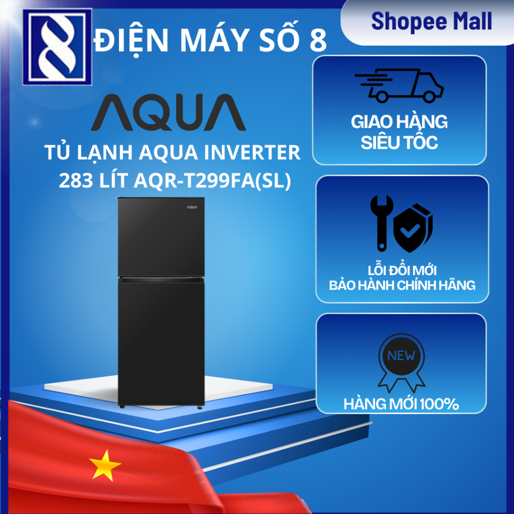 Điện Máy Số 8 | AQR-T299FA(SL) | Tủ lạnh Aqua Inverter 283 lít AQR-T299FA(SL) - Chính Hãng