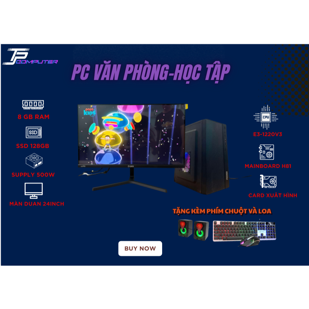 Bộ PC văn phòng Main H81/Chip e3-1220v3/Ram 8g/SSD 120g/Vga xuất hình/Màn hình 24 in Giá rẻ Shoppee