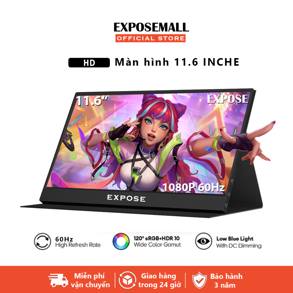 Màn Hình Di Động EXPOSE EZ-100 11.6 Inch HD | Ultra Slim 5mm | IPS 60Hz | Kết Nối HDMI 2.0, USB-C | Hàng Chính Hãng | BigBuy360 - bigbuy360.vn