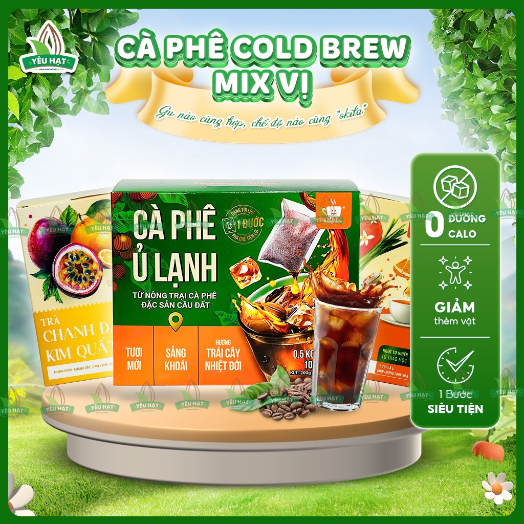 Cà Phê Ủ Lạnh Cold Brew Arabica Nguyên Chất -  Cafe Túi Lọc Mix Vị Cam Sả Kim Quất Giảm Thèm Vặt