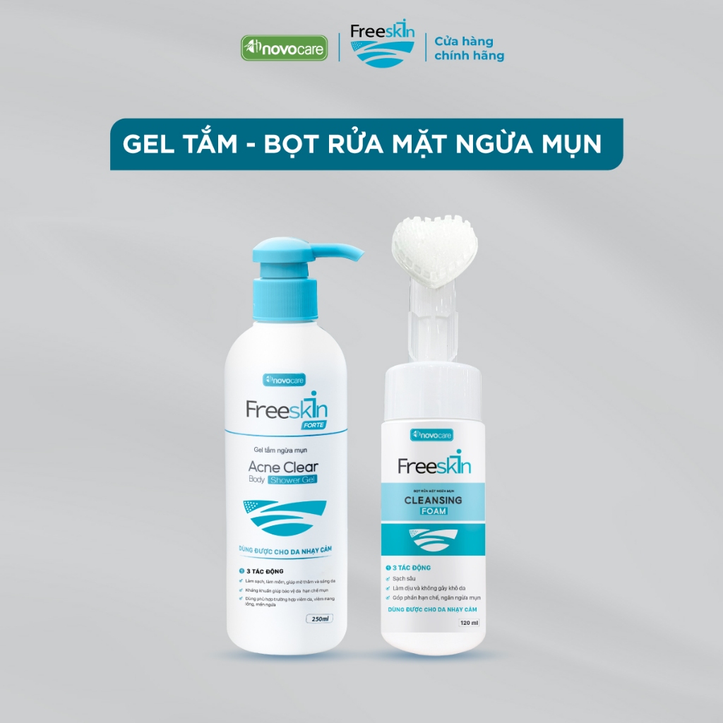 Combo Gel tắm ngừa mụn Acne Clear Body Shower Gel 250ml & Bọt rửa mặt ngừa mụn Cleansing Foam 120ml 