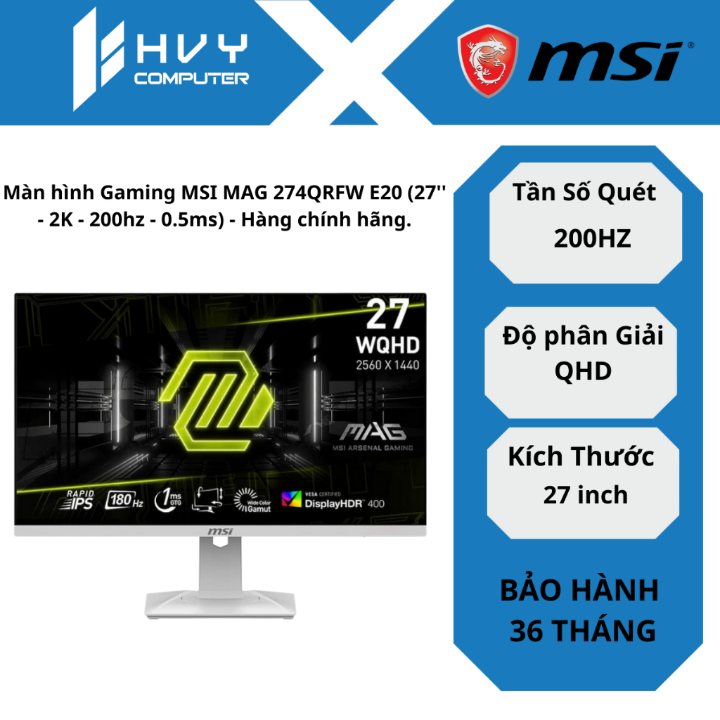 Màn hình Gaming MSI MAG 274QRFW E20 (27'' - 2K - 200hz - 0.5ms) - Hàng chính hãng.