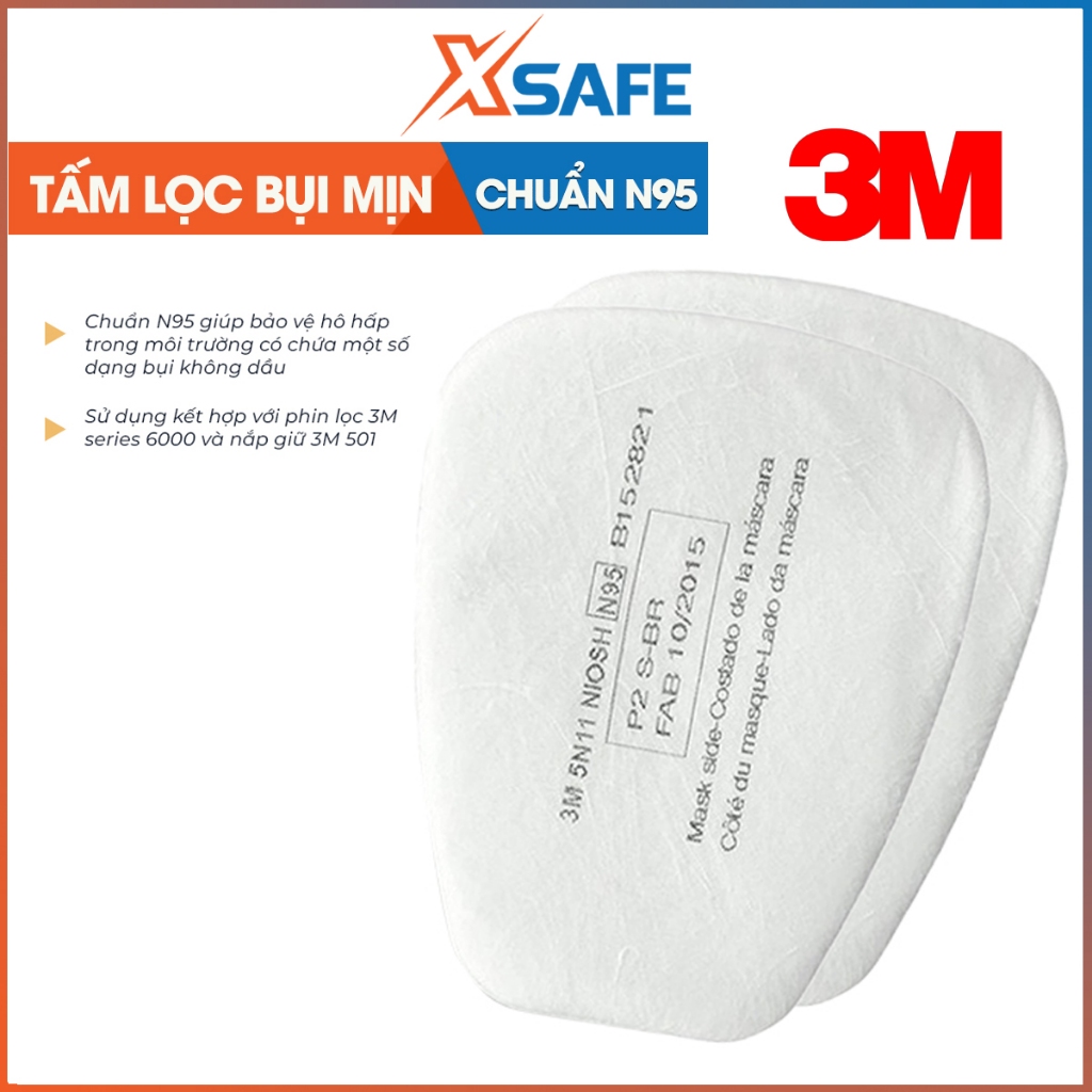 [2 tấm] Miếng lọc bụi 3M 5N11 đến 0,3um dùng cho phin lọc 3M 6000 mặt nạ phòng độc 3M 6200/7502/6800