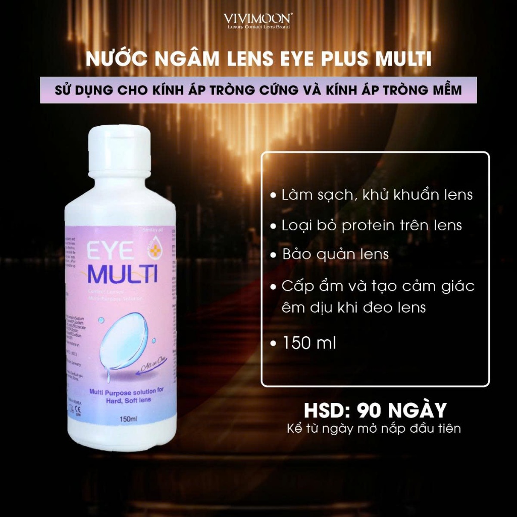 Nước ngâm lens VIVIMOON dung dịch làm sạch, khử trùng, bảo quản kính áp tròng EYE PLUS MULTI SOLUTION 150ml